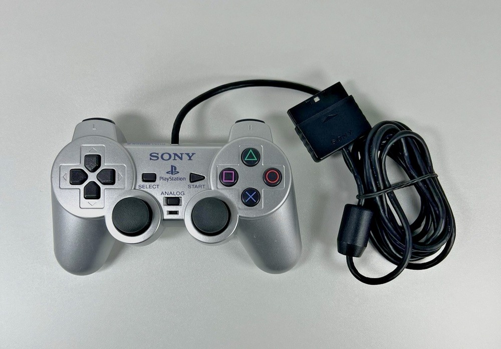 Sony Playstation 2 Dual Shock Controller OEM SCPH-10010 Silver Clean and Tested